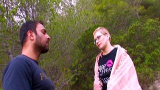 Nerdy babe fucked hard in a random field